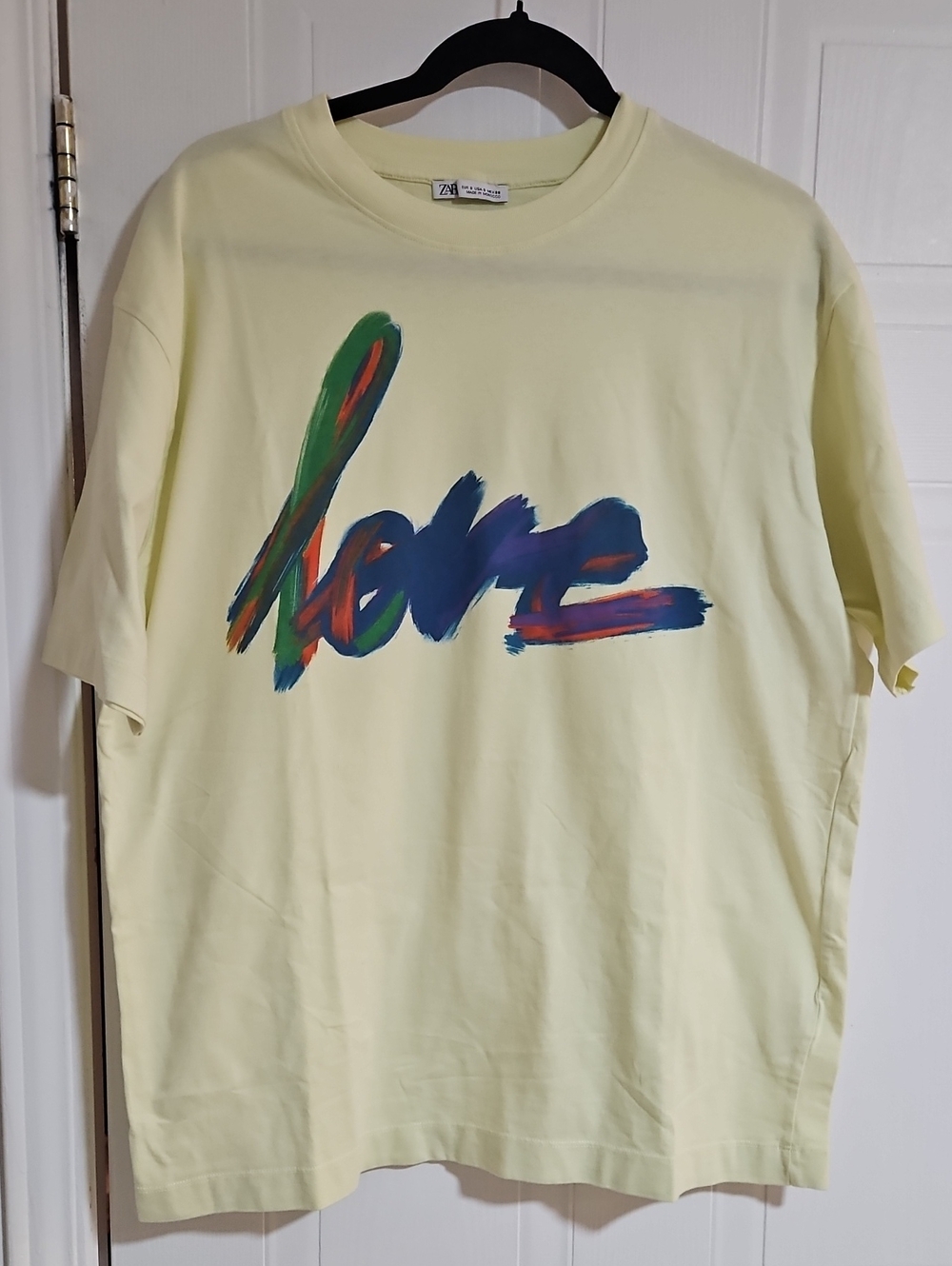 Zara Multicolor 'Love' Brushstroke Print on Pale Yellow Small Womens